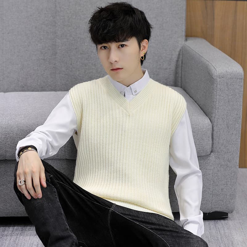 メンズ ベスト 縦リブ編み ニットベスト メンズ
