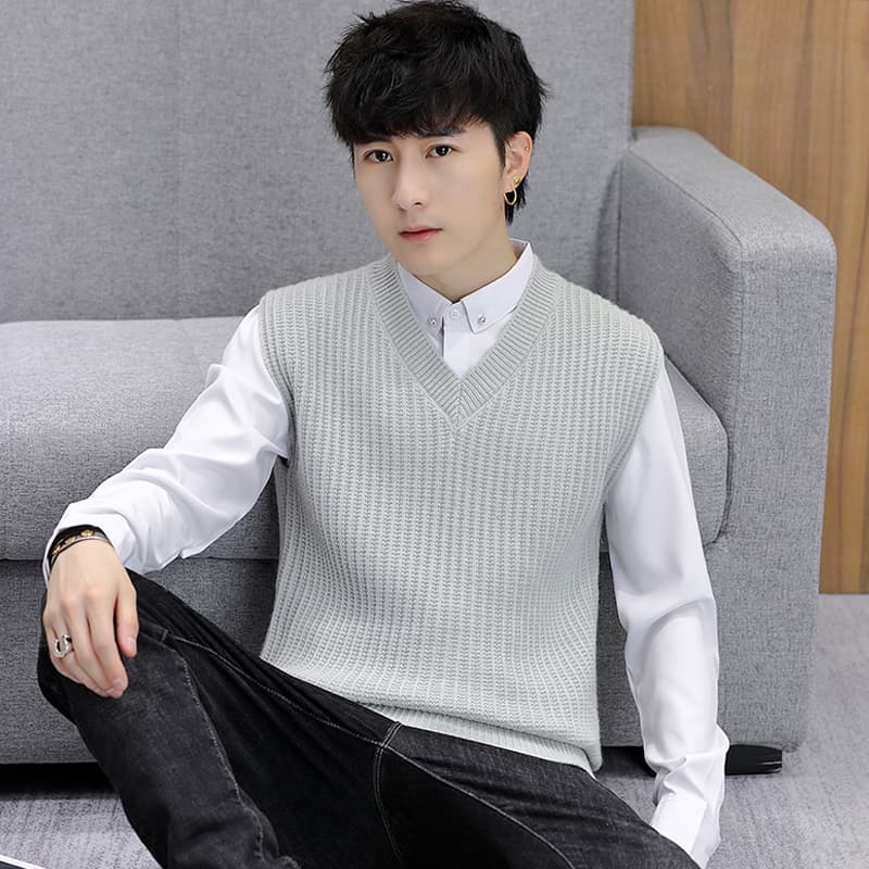 メンズ ベスト 縦リブ編み ニットベスト メンズ
