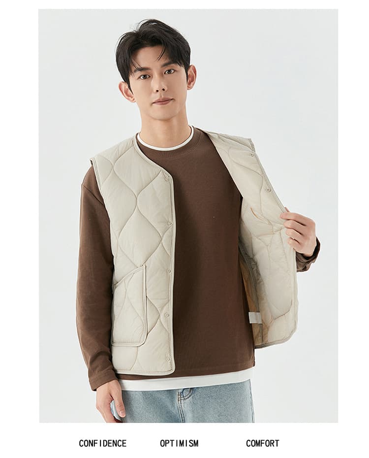 ベスト メンズ 格子キルティング ライトダウンベスト