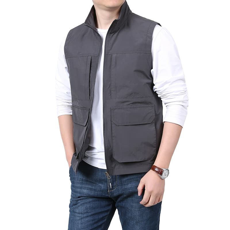 メンズ ベスト マルチポケット機能的ナイロンベスト