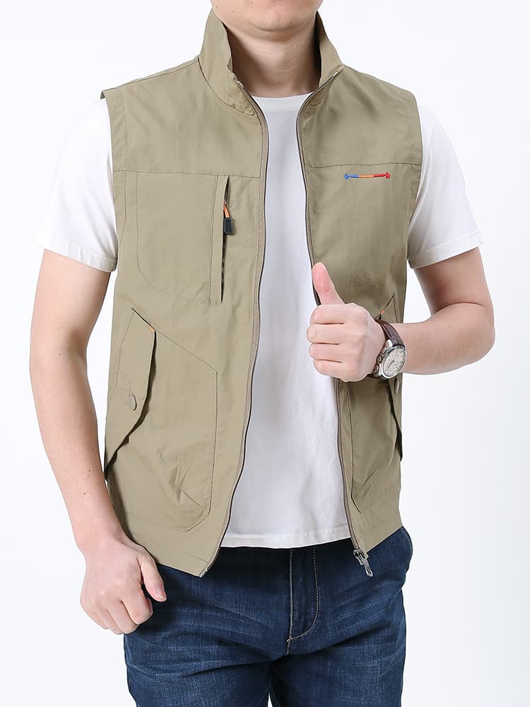 ベスト メンズ ナイロン 多機能スタンドカラーベスト