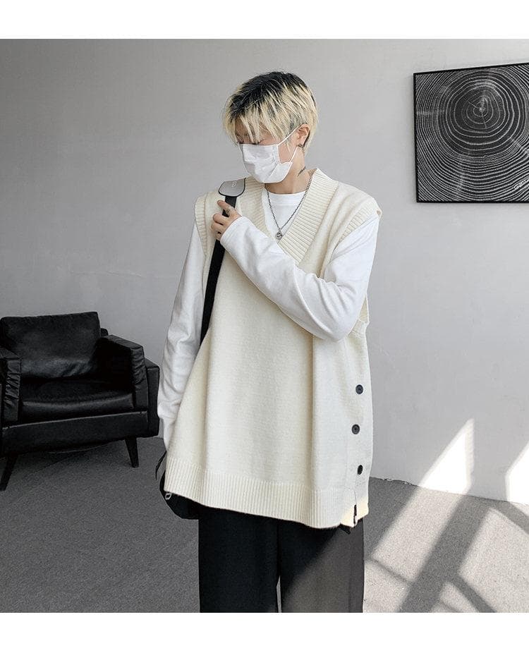 ベスト メンズ ナイロン 大人の余裕 深Vネックニットベスト