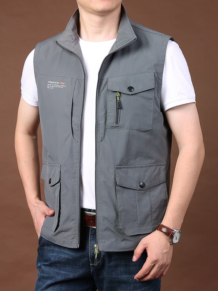 ベスト メンズ ナイロン 多機能ポケット付き実用ベスト
