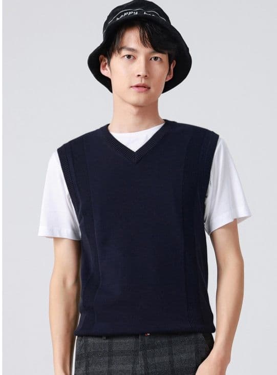 ベスト メンズ ニット 上質シルエット Vネックニットベスト