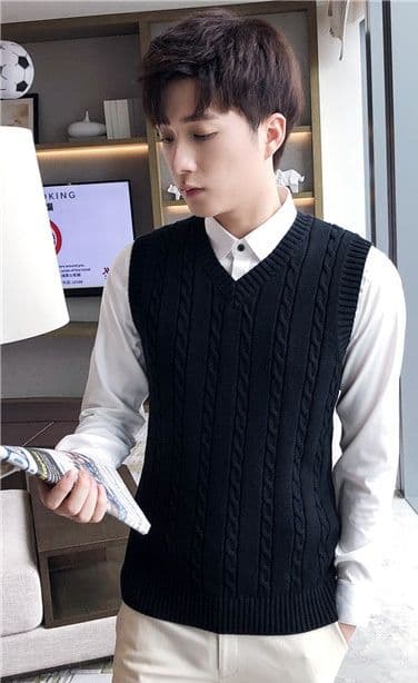 ベスト メンズ ニット 縄編み模様のフォーマルベスト