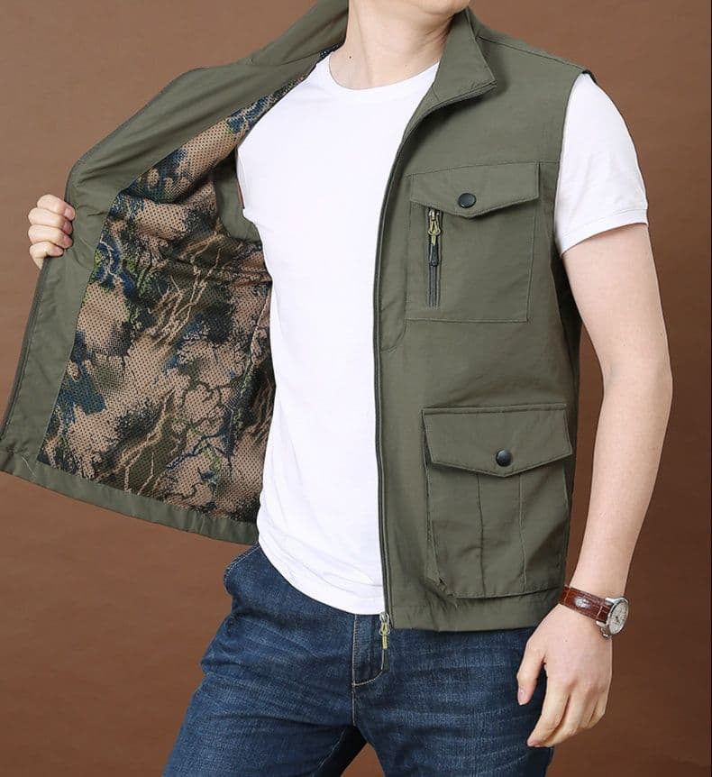 ベスト メンズ ナイロン 多機能ポケット付き実用ベスト