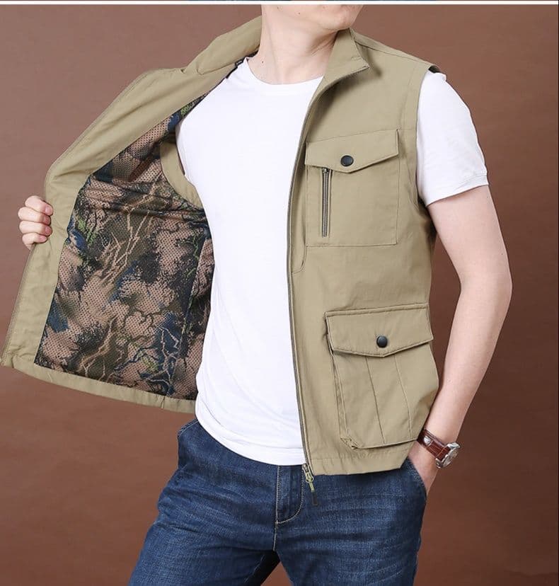 ベスト メンズ ナイロン 多機能ポケット付き実用ベスト