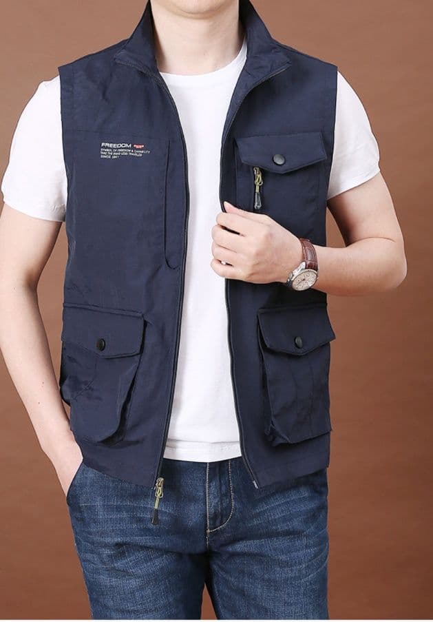 ベスト メンズ ナイロン 多機能ポケット付き実用ベスト