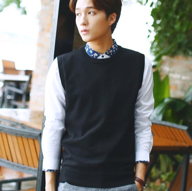 ベスト メンズ 上品な袖なしニットベスト丸首デザイン