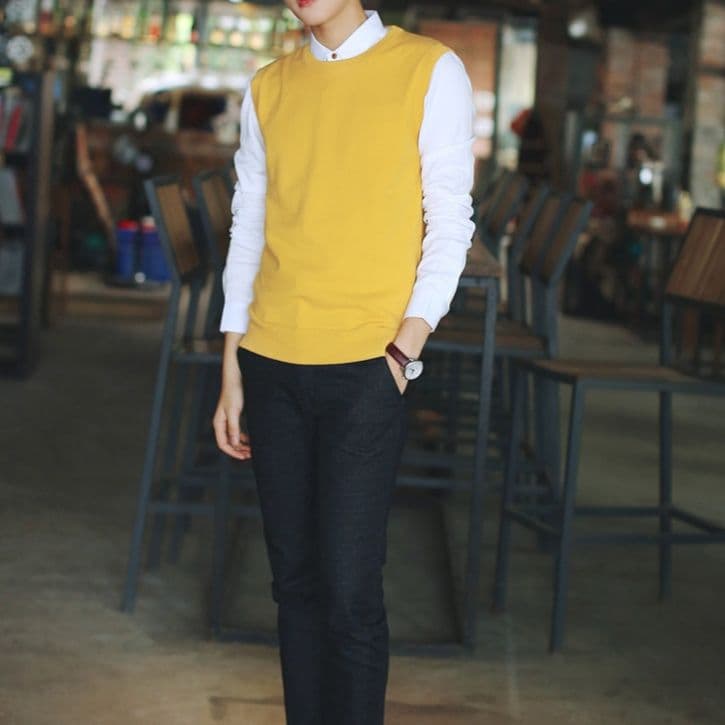 ベスト メンズ 上品な袖なしニットベスト丸首デザイン