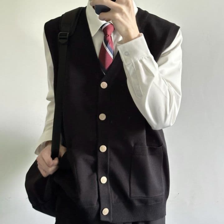 ベスト メンズ クラシック襟元ライン入りニットベスト