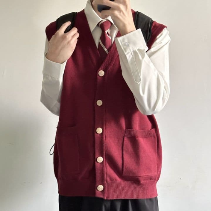 ベスト メンズ クラシック襟元ライン入りニットベスト