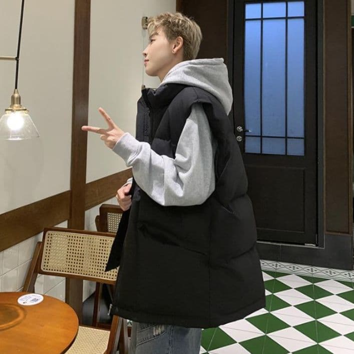 ベスト　メンズ 軽量保温中綿入りノースリーブダウンベスト