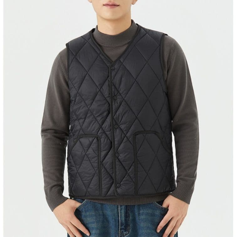 ベスト　メンズ 軽量キルティングダウンベスト前開きボタン