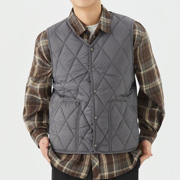 ベスト　メンズ 軽量キルティングダウンベスト前開きボタン