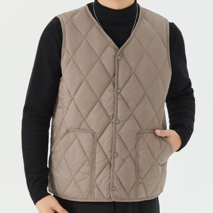 ベスト　メンズ 軽量キルティングダウンベスト前開きボタン