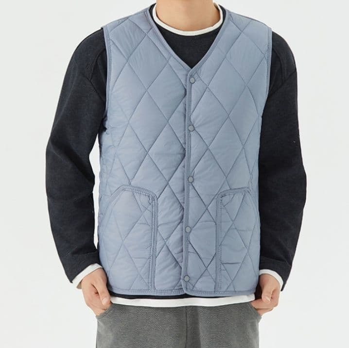 ベスト　メンズ 軽量キルティングダウンベスト前開きボタン
