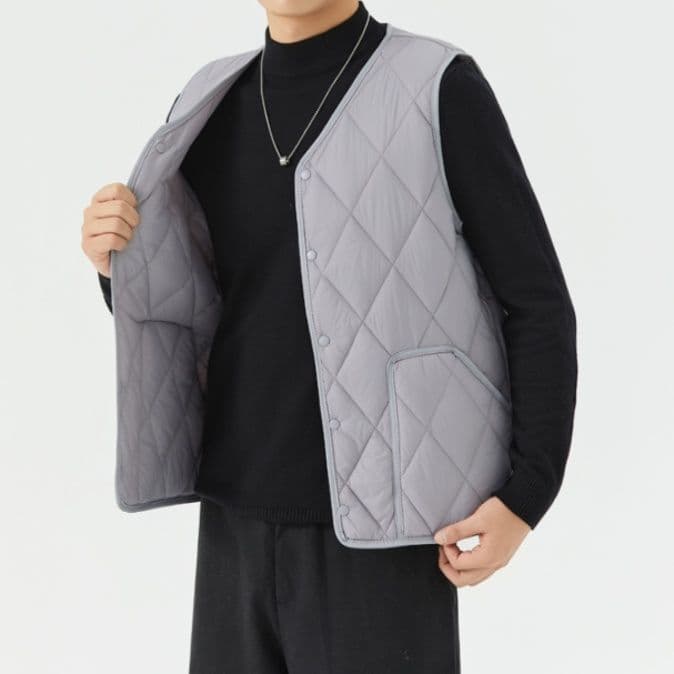 ベスト　メンズ 軽量キルティングダウンベスト前開きボタン
