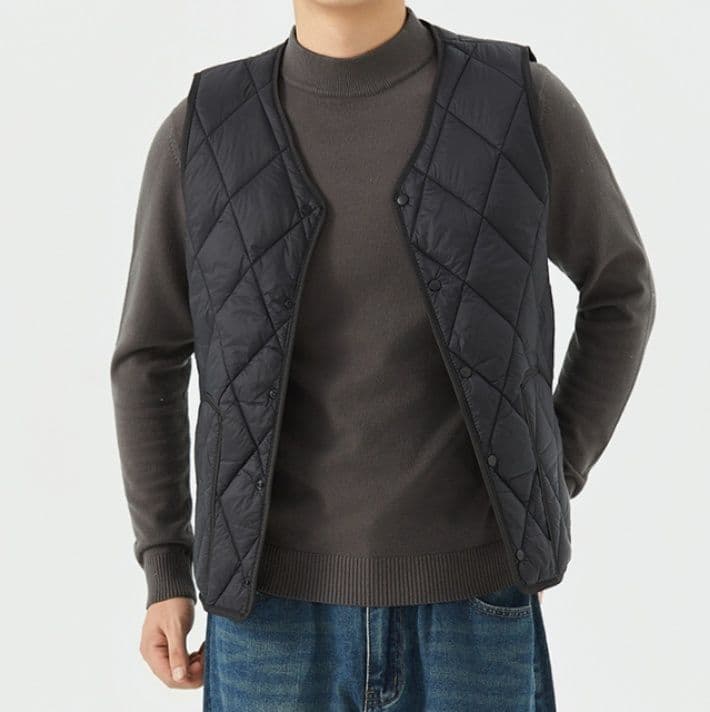 ベスト　メンズ 軽量キルティングダウンベスト前開きボタン