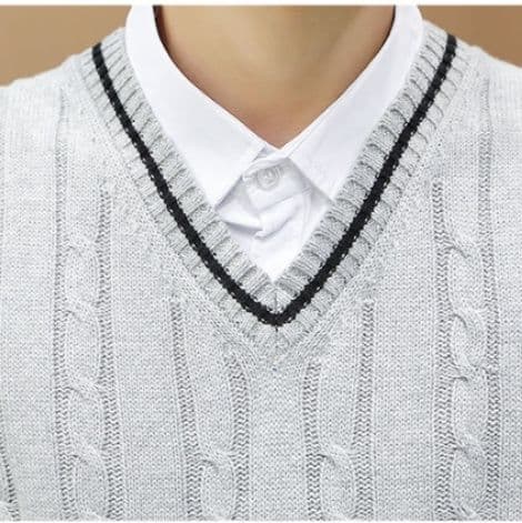ベスト　メンズ 縄編み模様ブイネック袖なしニットベスト