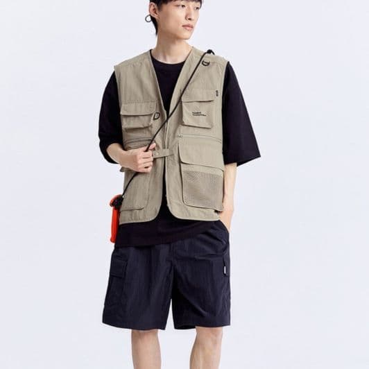 ベスト メンズ 多機能ポケット付きナイロン製ミリタリー風ベスト