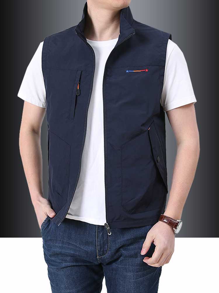 ベスト メンズ ナイロン 多機能スタンドカラーベスト
