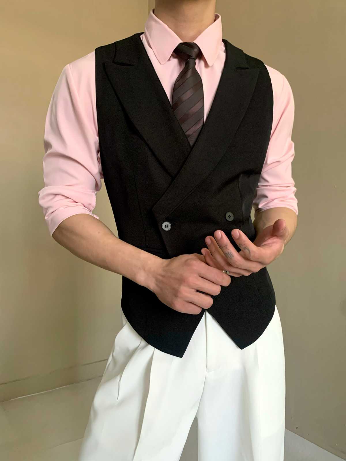 ベスト メンズ スーツ 上質ダブルベスト フォーマル仕立て