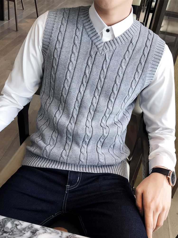 ベスト メンズ ニット 縄編み模様のフォーマルベスト