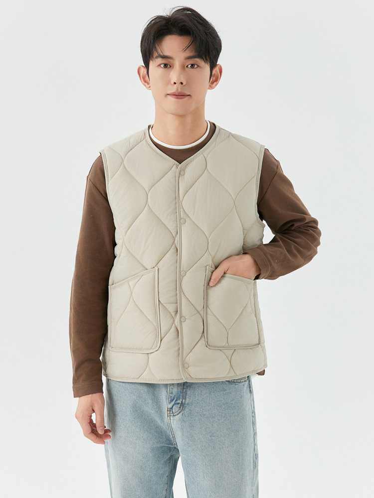 ベスト メンズ 格子キルティング ライトダウンベスト