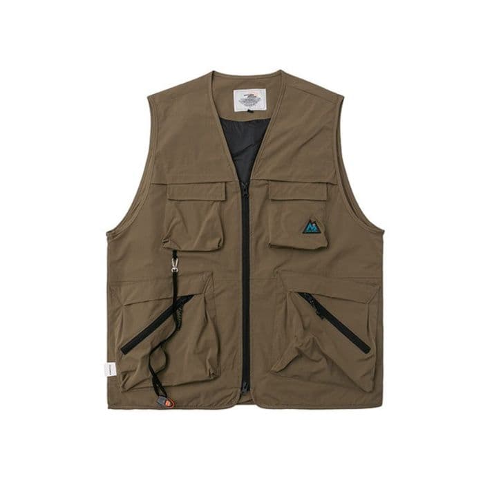 メンズ ベスト 多機能ポケット付きアウトドアベスト アーミーグリーン ナイロン