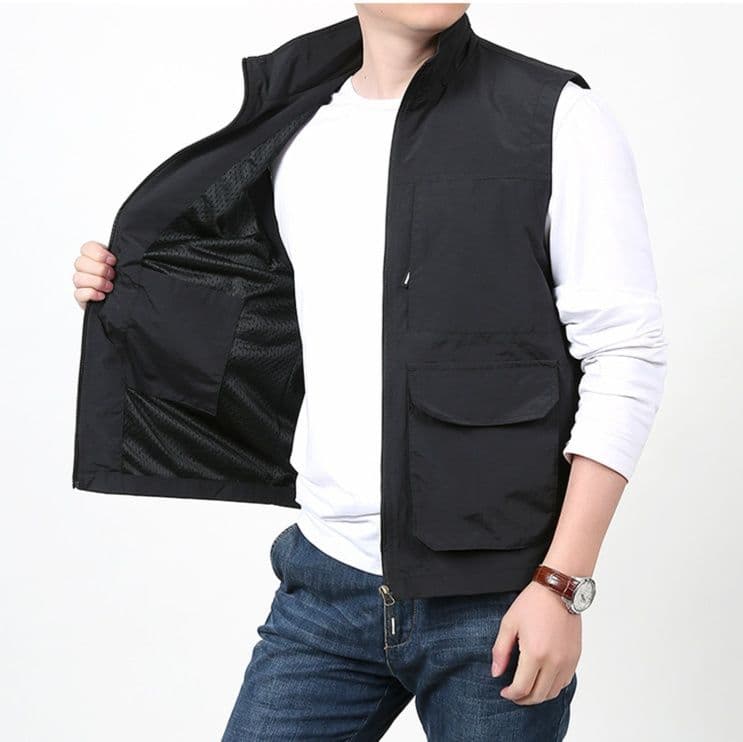 メンズ ベスト マルチポケット機能的ナイロンベスト
