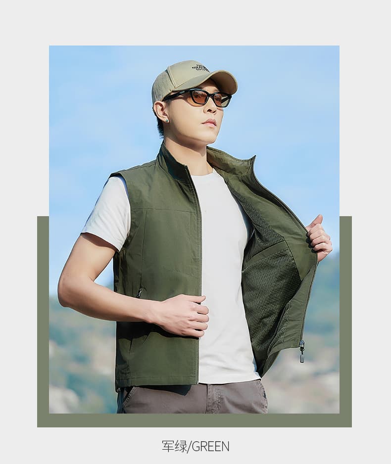 ベスト メンズ 多機能ポケット付き軽量ナイロンベスト