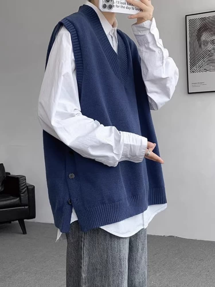 ベスト メンズ ナイロン 大人の余裕 深Vネックニットベスト