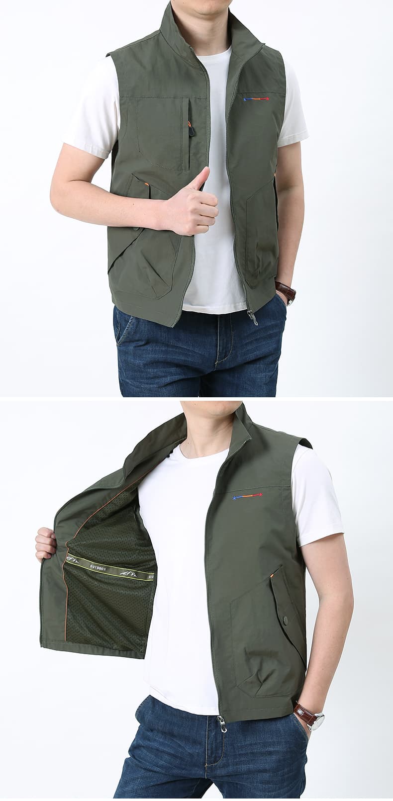 ベスト メンズ ナイロン 多機能スタンドカラーベスト