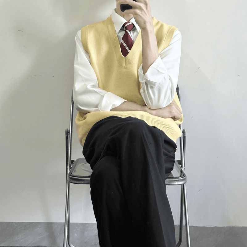 ベスト メンズ ニット シンプル学院風ベストニット