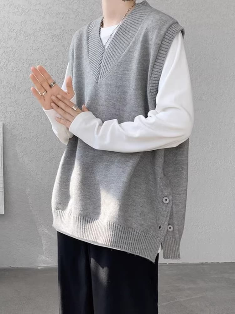 ベスト メンズ ナイロン 大人の余裕 深Vネックニットベスト