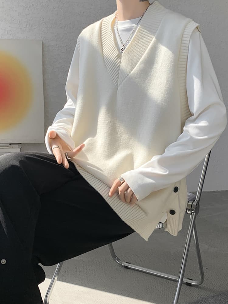 ベスト メンズ ナイロン 大人の余裕 深Vネックニットベスト