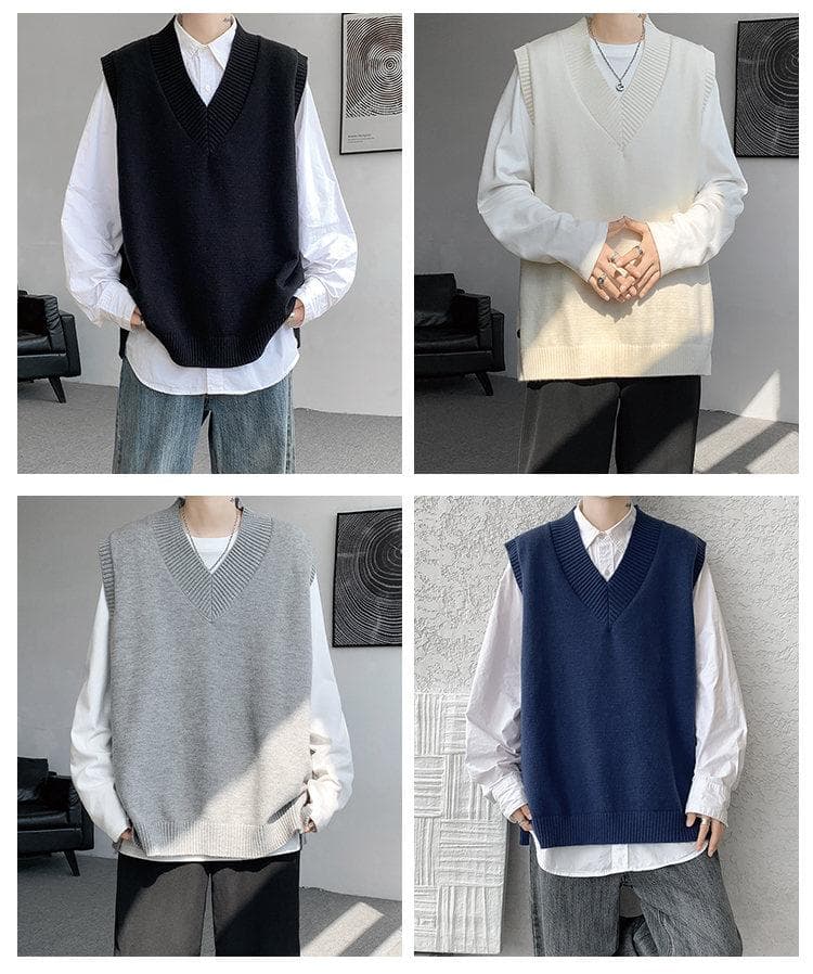 ベスト メンズ ナイロン 大人の余裕 深Vネックニットベスト