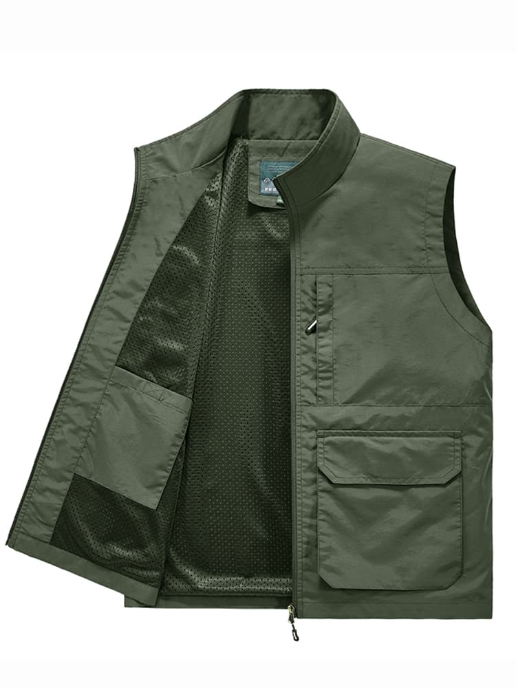 ベスト メンズ スタンドカラー多機能ポケットベスト