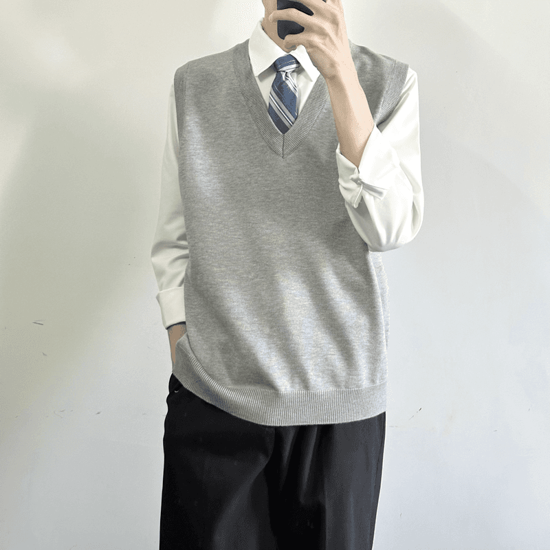 ベスト メンズ クラシック襟元ライン入りニットベスト