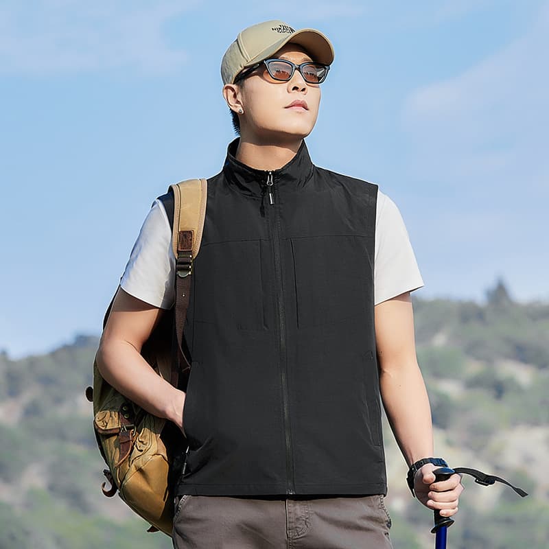 ベスト メンズ 多機能ポケット付き軽量ナイロンベスト