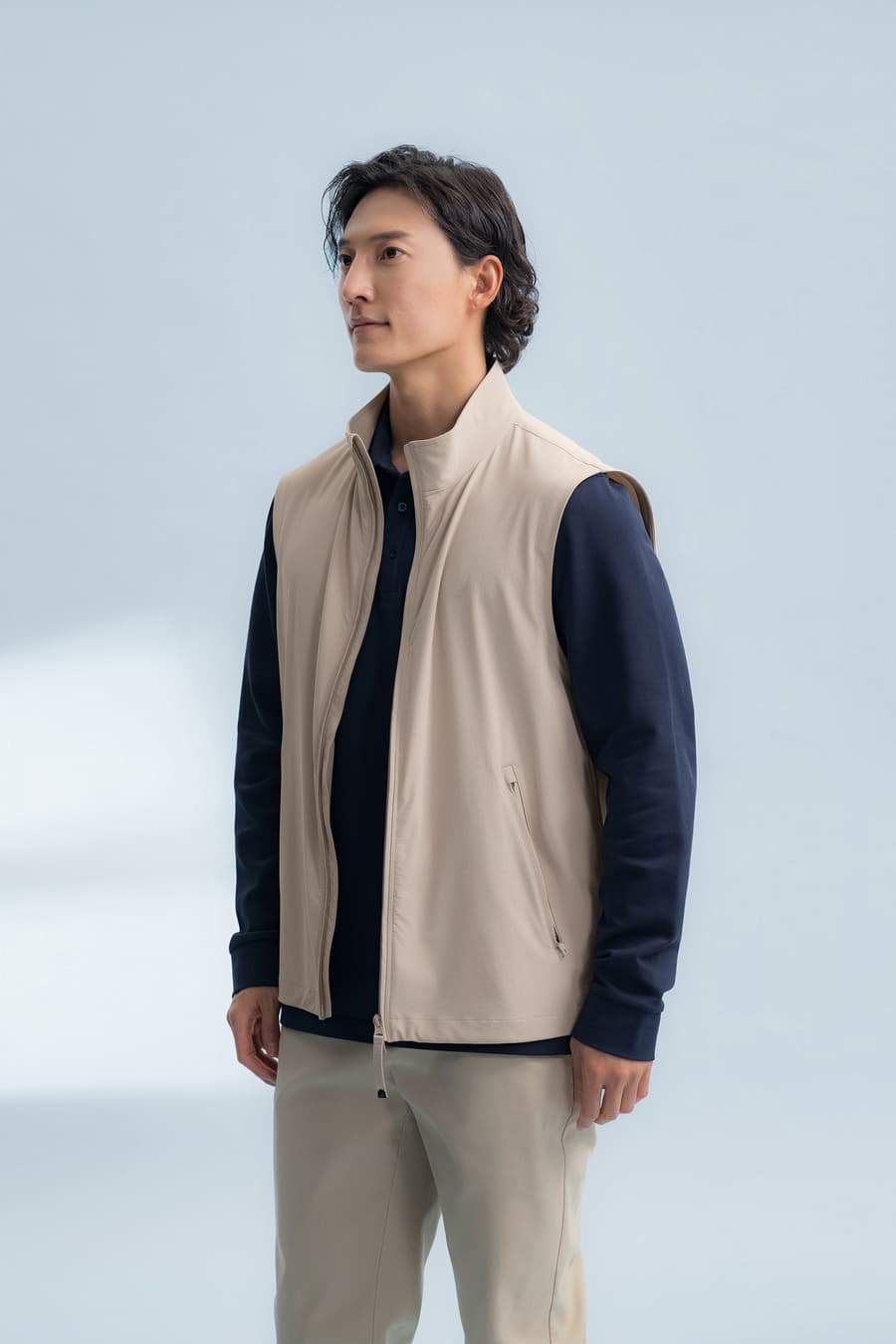 ベスト メンズ ナイロン スタンドカラー ミニマル ベスト
