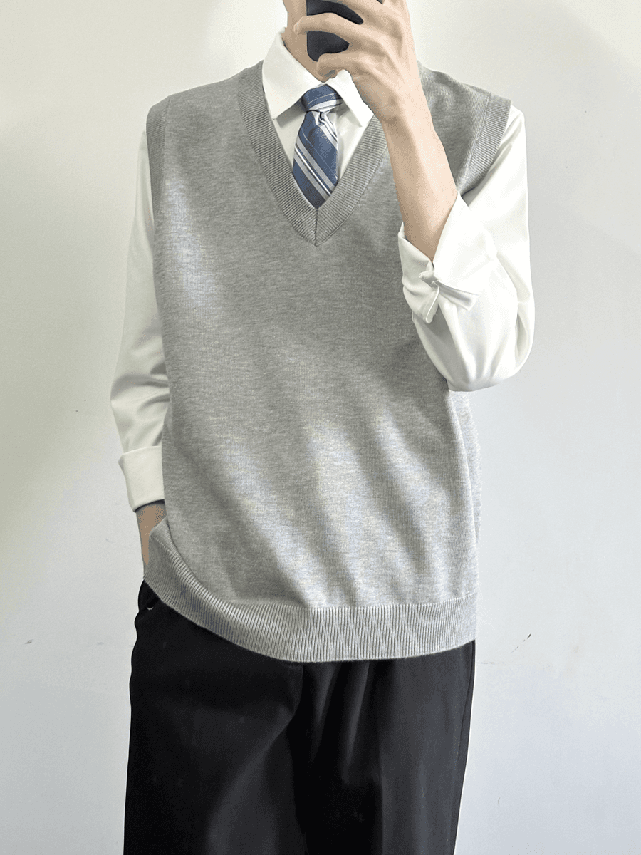 ベスト メンズ ニット シンプル学院風ベストニット