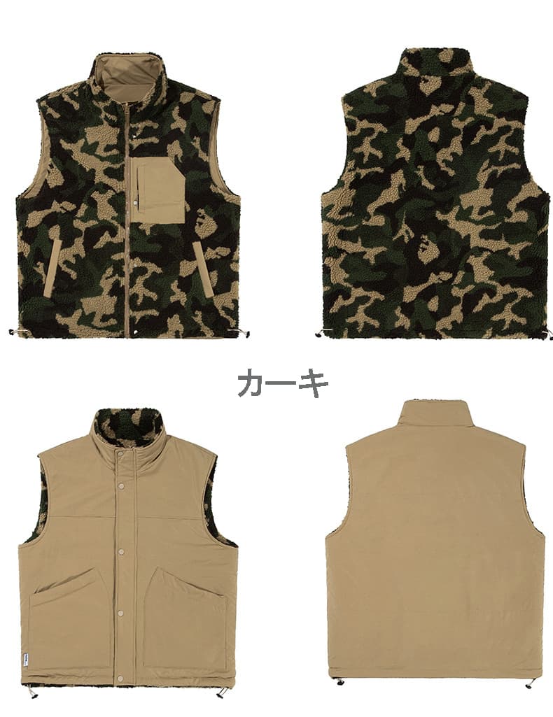 メンズ ベスト メンズ両面着用迷彩柄中綿ベスト防寒アウター
