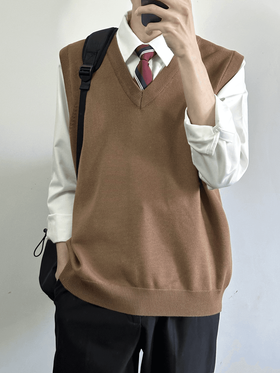 ベスト メンズ ニット シンプル学院風ベストニット