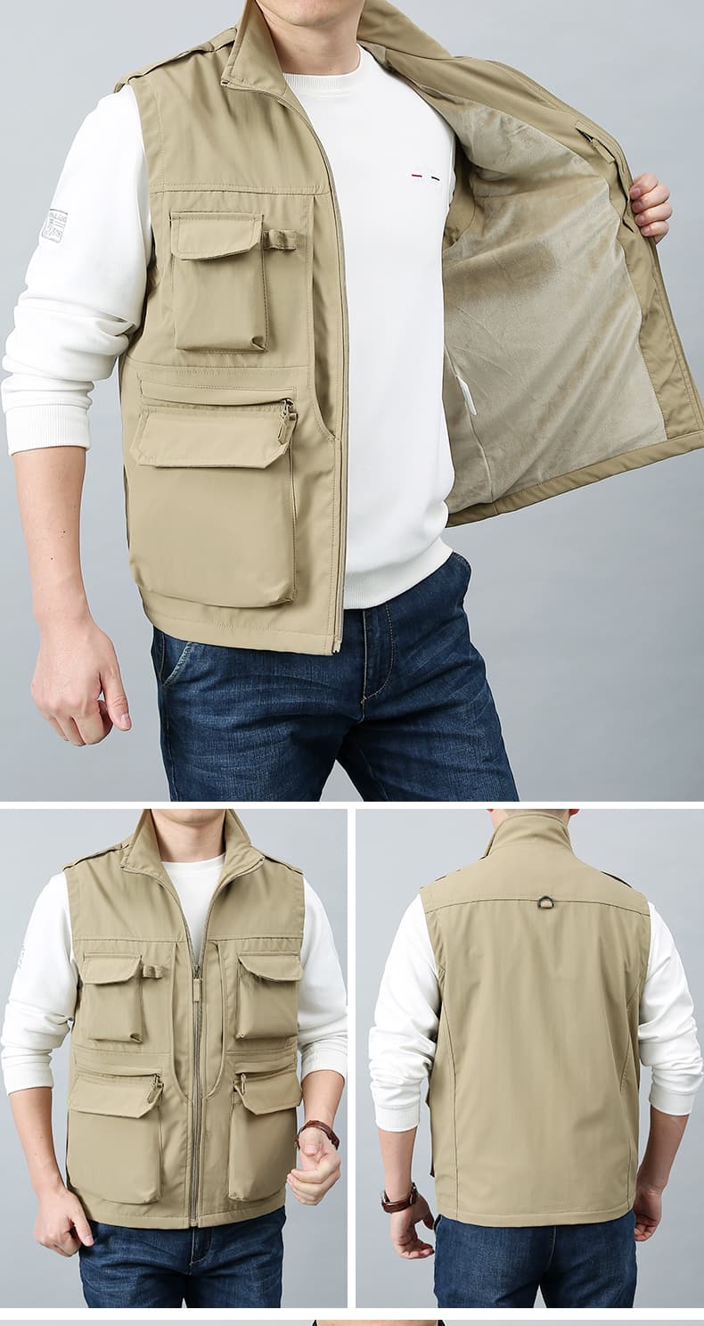 ベスト メンズ  ナイロン多機能ポケット実用ベスト