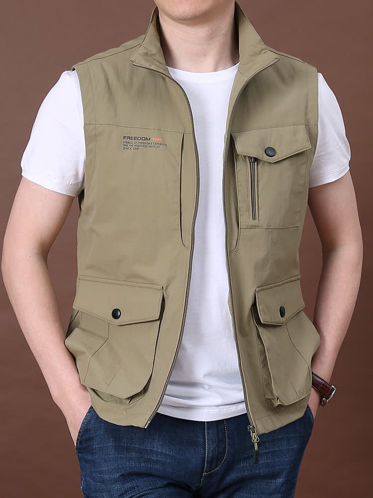 ベスト メンズ ナイロン 多機能ポケット付き実用ベスト