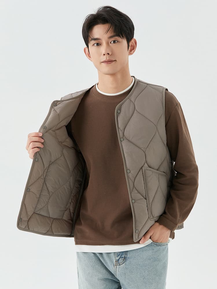 ベスト メンズ 格子キルティング ライトダウンベスト