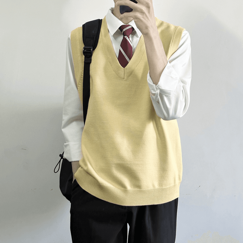 ベスト メンズ クラシック襟元ライン入りニットベスト