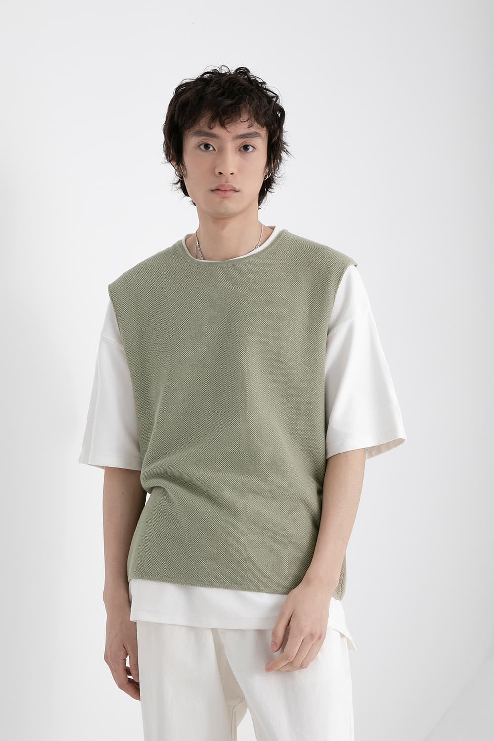ベスト メンズ ニット シンプル涼風ニットベスト